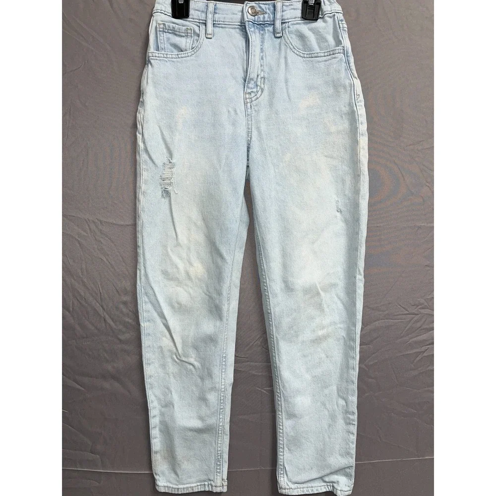 Gap‎ Denim Mom Jeans Girls 12 Blue Light Wash Skinny Leg Distressed Outdoor